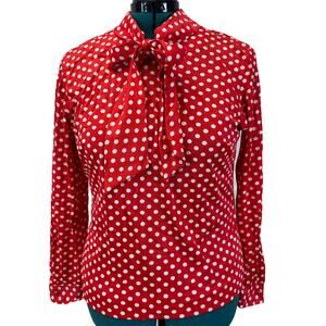 Vintage 70s Red Polka Dot Blouse with Bow Neck – Stoner Square, Size 16